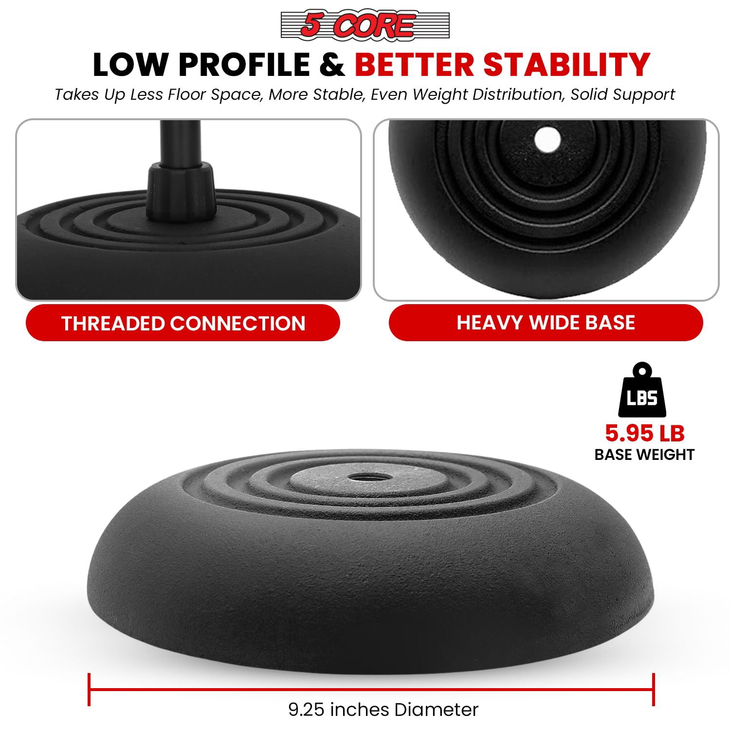 Heavy Duty Adjustable Floor Mic Stand 2-Pack (37.5-70") w/180° Angle & Cable Clips - Weighted Base, 4.6lb Capacity