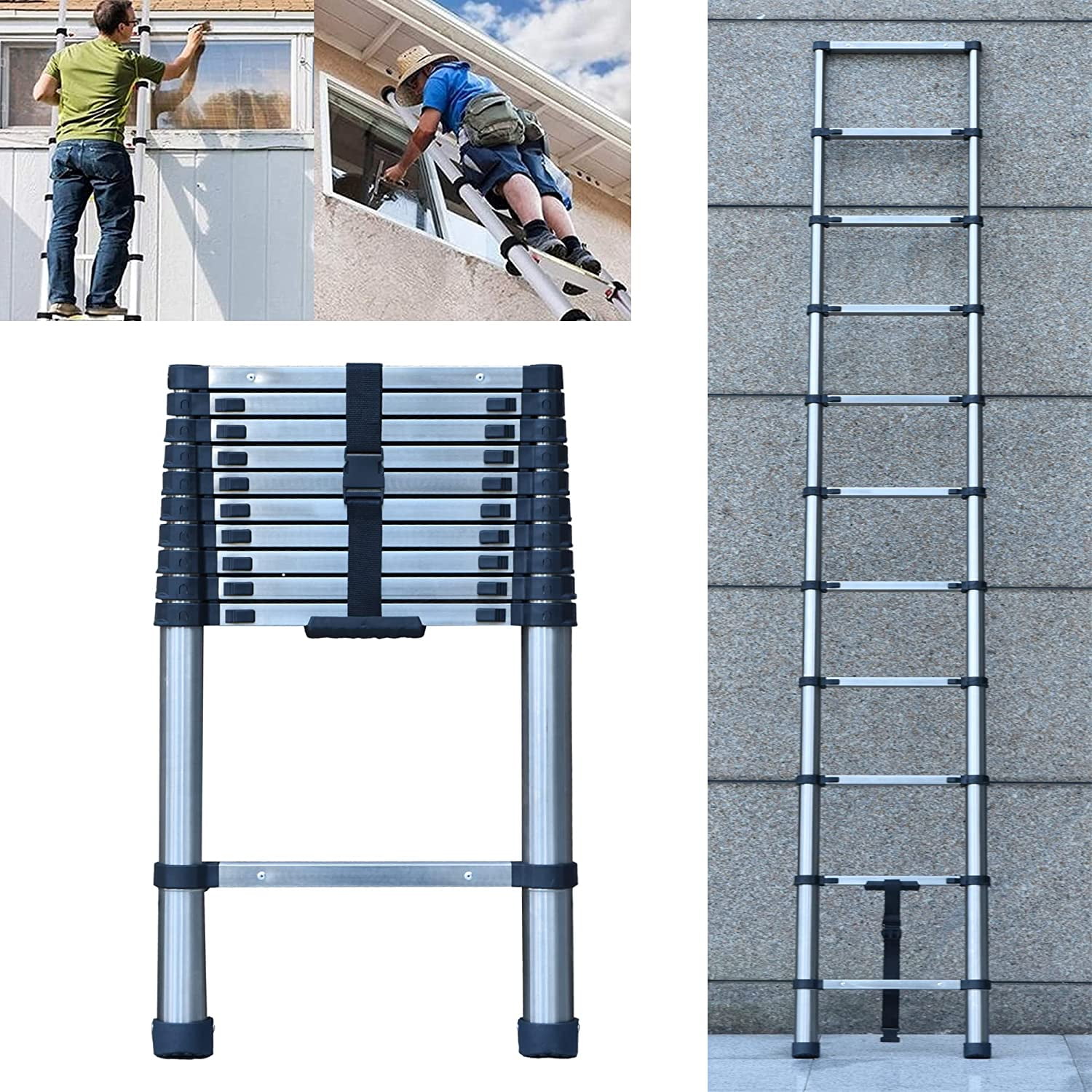 Bowoshen 10.5Ft/3.2M Extendable Stainless Steel Ladders Telescopic