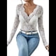 thumbnail image 1 of Blusa de de Encaje para Mujer, Larga, Cuello en V, Transparente, con Encaje Floral. L, 1 of 7