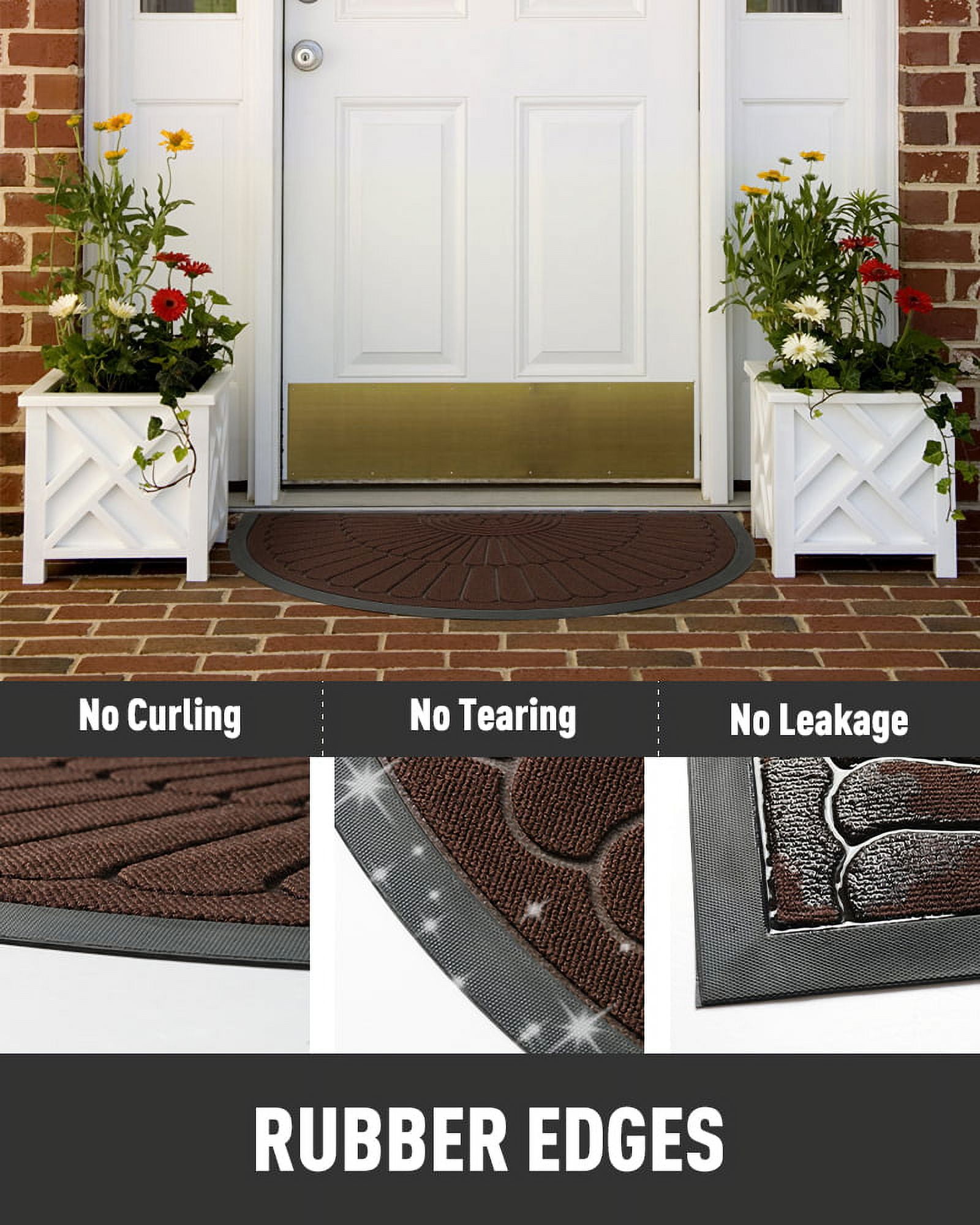 VUNATE Door Mat Outside Indoor Doormat Non Slip Rubber Welcome Mat Outdoor Mat for Front Door Entrance Absorbent Dirt Trapper Floor Mats for Home Low Profile Entry Rug Half Round 24"x35" Brown