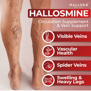 Hallusa Natural Hallosmine Diosmin 300mg Leg Circulation & Vein Support, Lymphatic Drainage, Blood Flow, Swollen Feet, Ankles & Legs, Vascular Health & Visible Veins, 60 Capsules