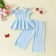thumbnail image 6 of XZNPDUCQ Girls Summer Outfit Short Sleeve T-Shirt Tee Tops Joggers Casual Elastic Shorts 2Pcs kids Casual Elastic Shorts 2Pcs Dailywear Blue，12-18 Months, 6 of 9