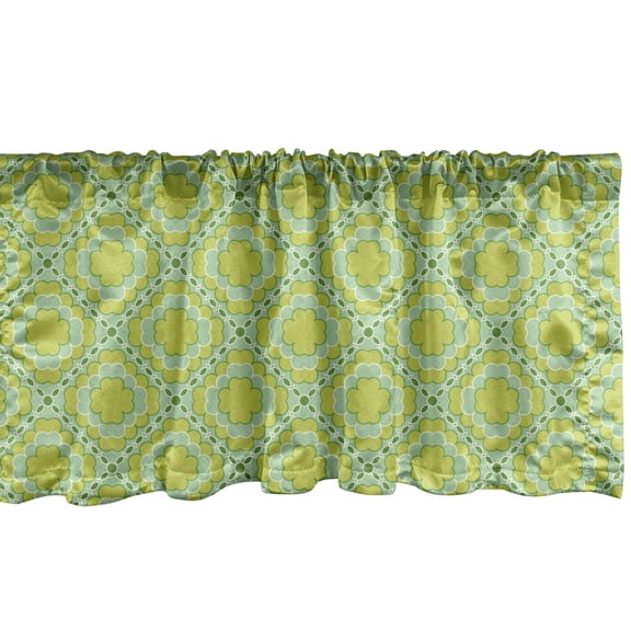 Ambesonne Mosaic Window Valance, Floral Vintage Monochrome, 54" X 12", Yellow Green Green