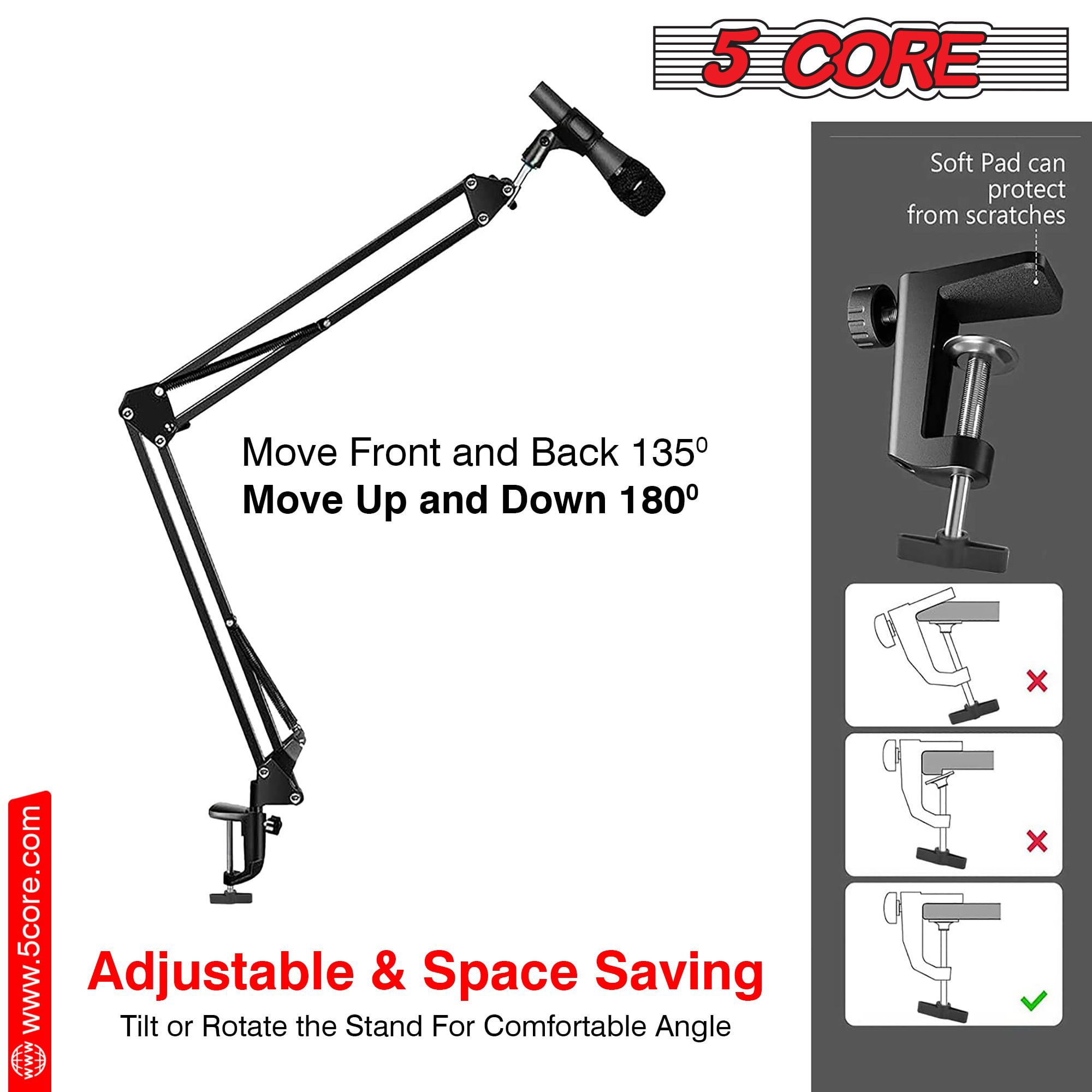 Microphone Arm Stand Upgraded Adjustable Suspension Boom Scissor Arm Mic Holder with Pop Filter 3/8" to 5/8" Adapter Mic Clip Shock Mount Cable Ties,Black