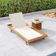 thumbnail image 2 of Wood Adjustable Chaise Lounge for Outdoor with Waterproof Cushion, Portable Sun Recliner for Pool Beach Camping, Cream and Teak, 2 of 7