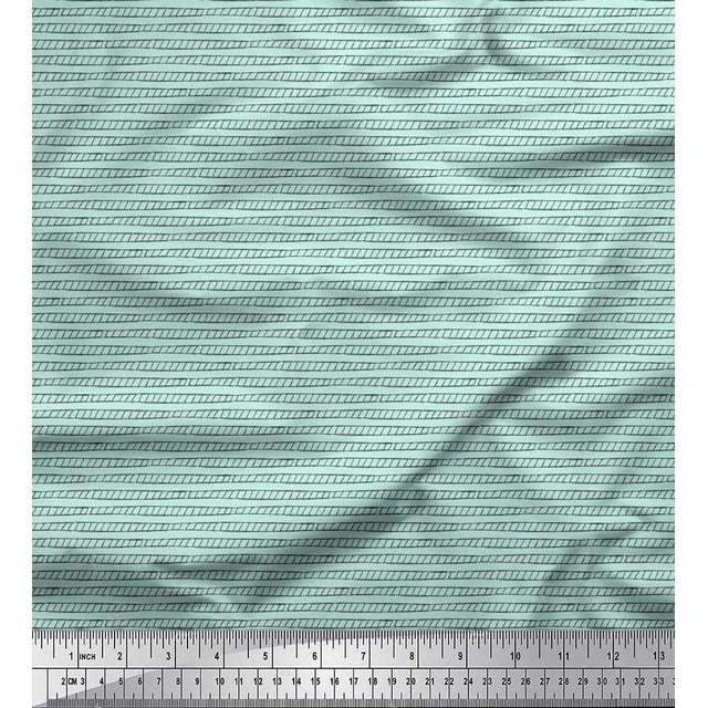 Soimoi Green Velvet Fabric Stripe Hand Drawn Print Fabric by Yard 58 Inch Wide