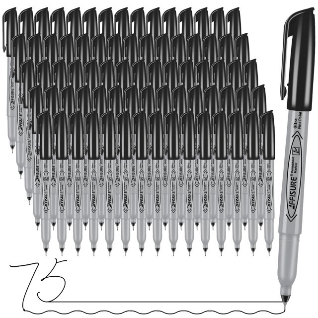 Rotuladores permanentes Affisure Ultra Fine Point Black, paquete de 75