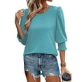 thumbnail image 2 of Posijego 3/4 Length Sleeve Women's Tops Smocked Cuffs Dressy Casual Blouses Womens Summer Shirts, 2 of 7