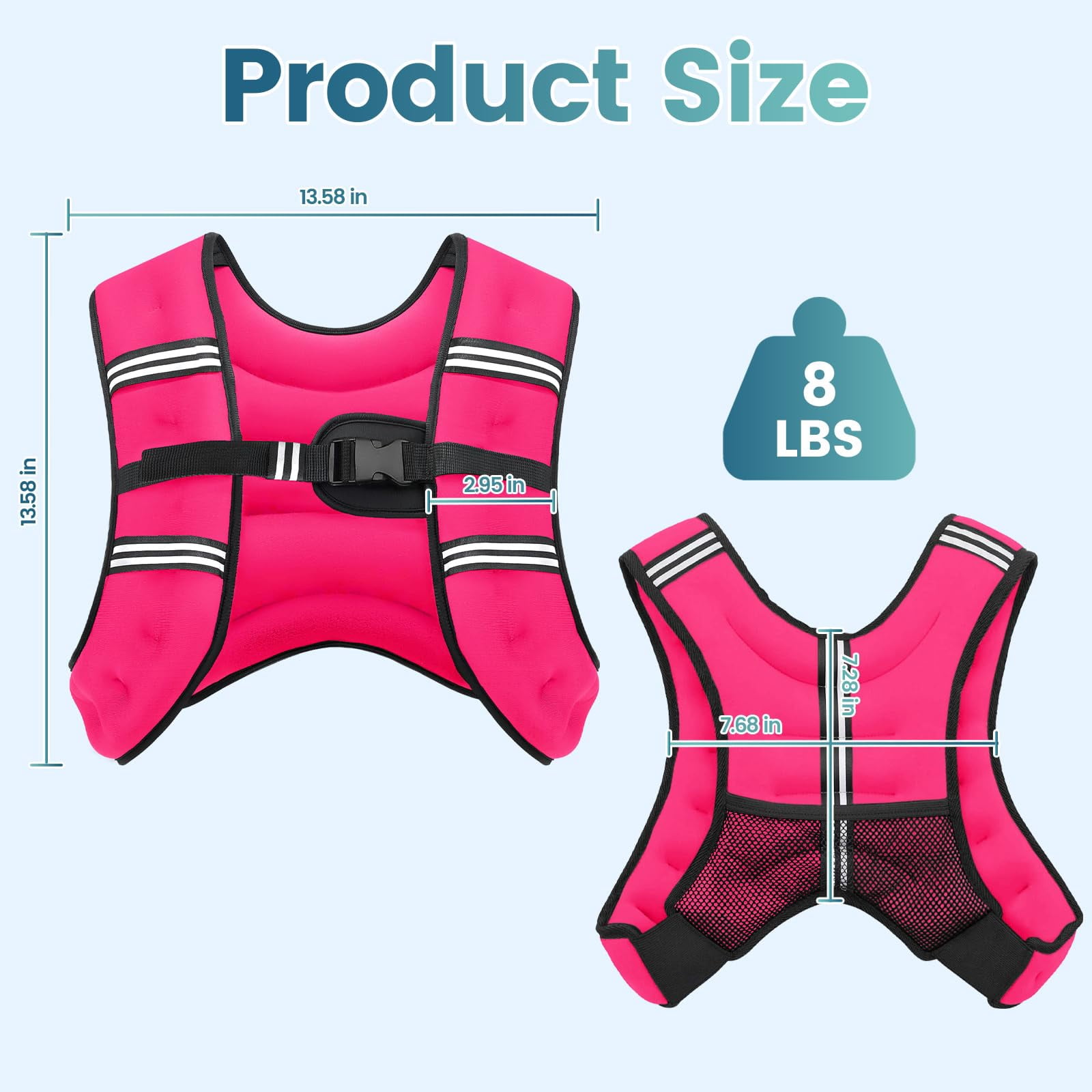 Pink 8 LB Weighted Vest for Strength Training Running Jogging Walking