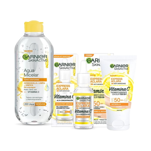Kit Aclara Express Garnier Skin Active Tono Claro Sérum y Micelar