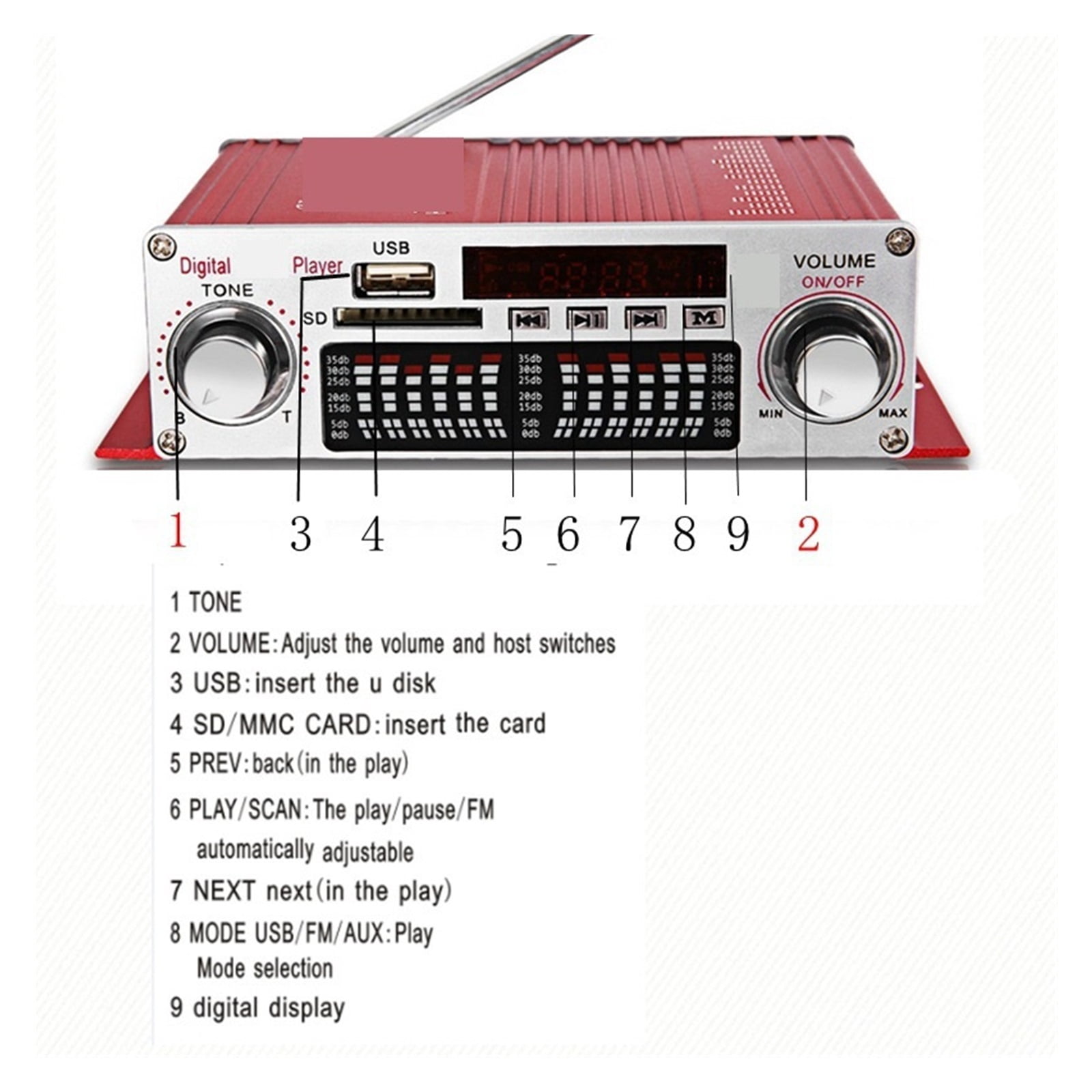 Remote Control Power Amplifier Board 12V Digital Stereo Amp USB Input for Car and Motorcycle System ,Bass & Treble Control