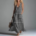 thumbnail image 2 of Makaor Linen Dress Women A Line Button Maxi Dresses Plus Size Sleeveless Dress Gingham V Neck Beach Vacation Clothes with Pockets Black L, 2 of 7