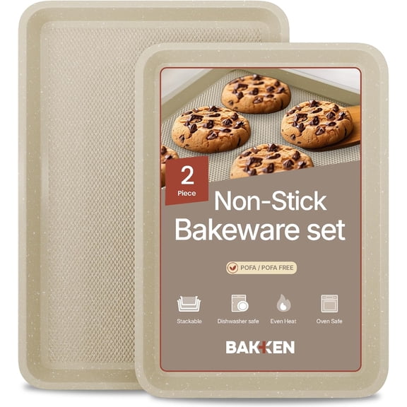Bakken Diamond Bottom Cookie Sheet Set of 2, Nonstick Carbon Steel Baking Pans, Stackable, Oven Safe 450°F, Small & Medium