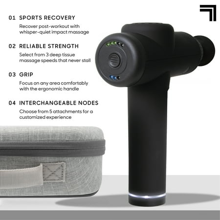 Sharper Image Powerboost Deep Tissue Percussion Massage Gun for Full Body Recovery, 5 Attachments, Whisper Quiet, Rechargeable