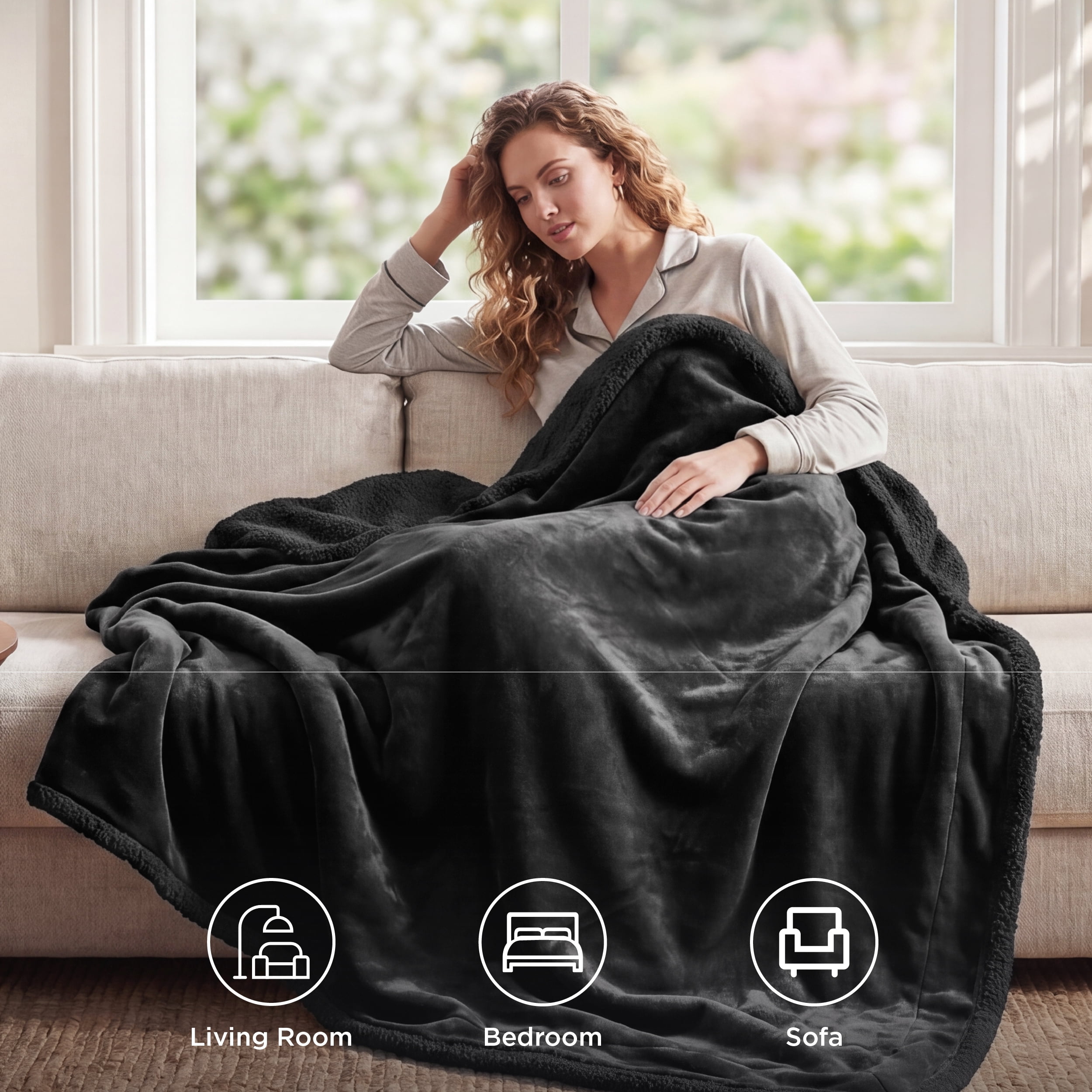 U by Bedsure Sherpa Fleece Throw Blanket Charcoal - Thick and Warm, Soft and Fuzzy Throw, 50x60 inches