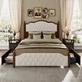 thumbnail image 2 of ANPOO Queen Upholstered Bed Frame with 51.2" Tall Tufted Headboard, Roman Column Design, Sturdy Platform Bed with 2 Drawers & LED Light & Wooden Slats Support, No Box Spring Needed, 1000 lbs Capacity, 2 of 9