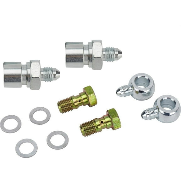 Banjo Brake Fitting 7/16-20 to AN3 & Straight 3/8-24 IFF to AN3