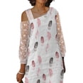 thumbnail image 3 of DYMADE Women Plus Size Lace Sleeve Floral Print Medium Length Loose Dress, 3 of 4