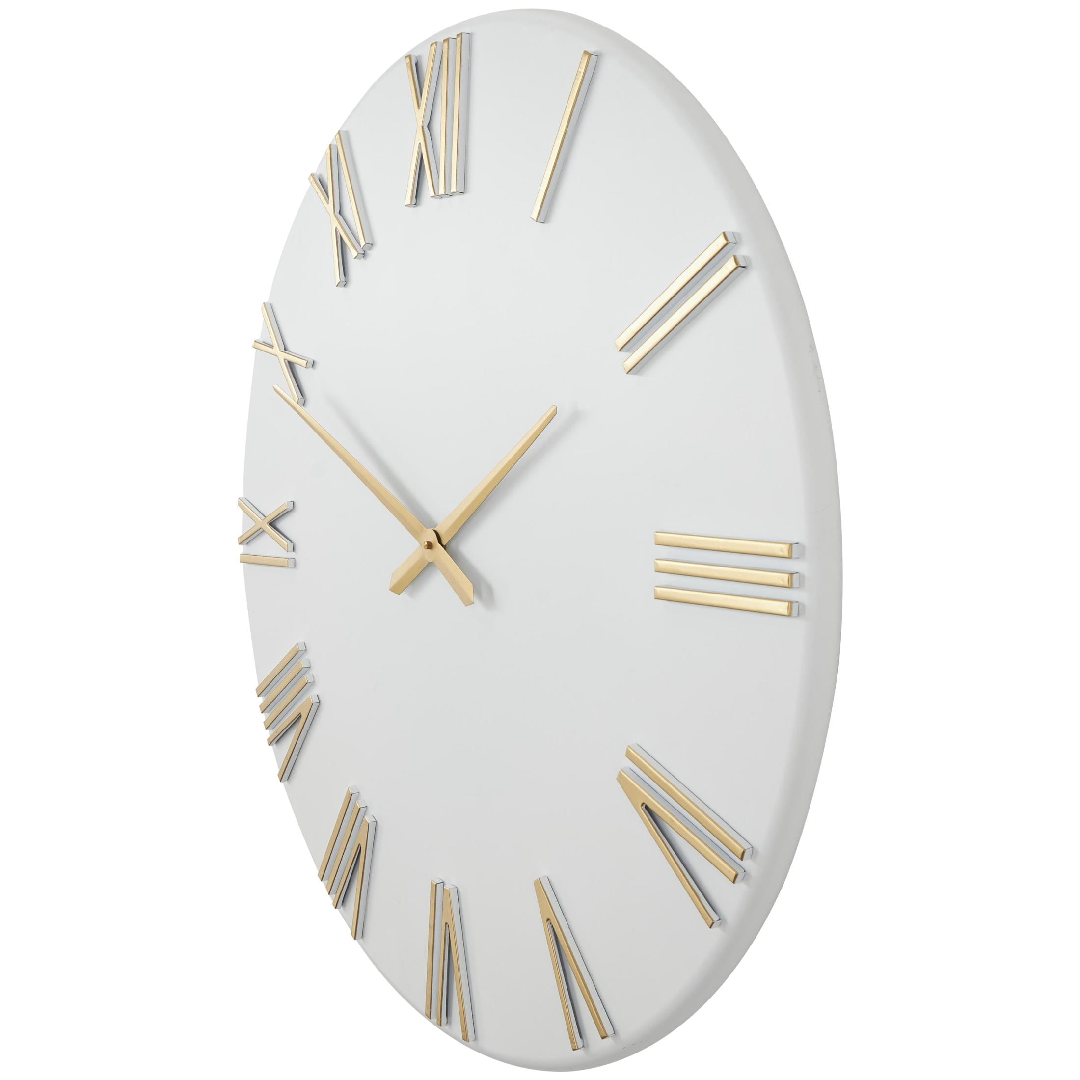 DecMode 31" White Metal Wall Clock with Gold Roman Numerals