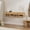 4 PCS, variant on Farmhouse Floating nightstands Set of 2, Small Wall Mounted Storage Cabinet with Open Shelf, Wood Bedside End Table for Bedroom, Living Room, Natural Oak