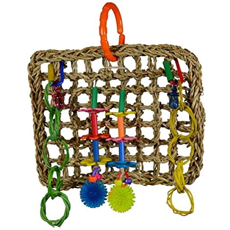 Super Bird Creations SB741 Seagrass Mini Activity Wall with Colorful Foraging Toys for Parrots, Medium Size, 9” x 7” x 2”