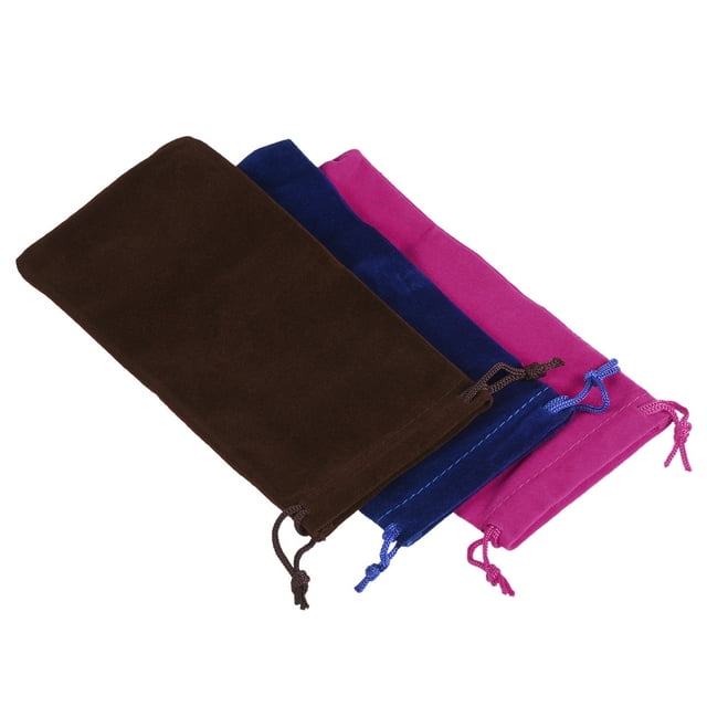 Unique Bargains 17x8cm Flanelle Cordon de Serrage Sacs Cadeaux Pochette de Rangement, Brun Bleu Foncé Rose Rouge 3 Pack