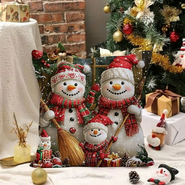 Funda de cojín navideño, cojín de lino festivo para decoración navideña, cojín multicolor con diseños alegres para sofá y decoración, 45x45 cm
