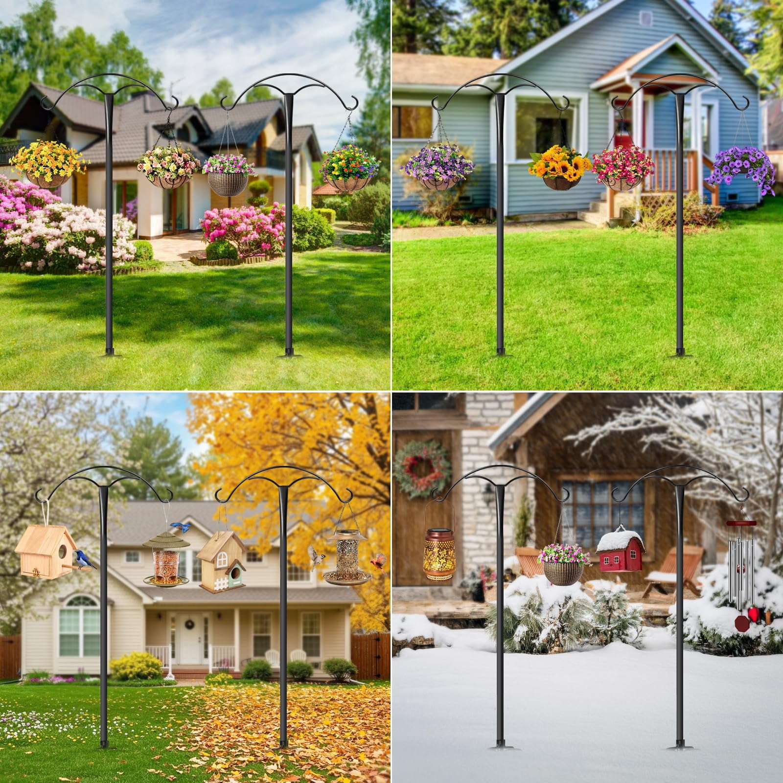 85 Inch Shepherds Hooks For Outdoor Heavy Duty With 5 Prong Base  Adjustable Stand Hanger Garden Plant Hummingbird Feeder Lantern Hanging Wedding Decor (1 Pack)