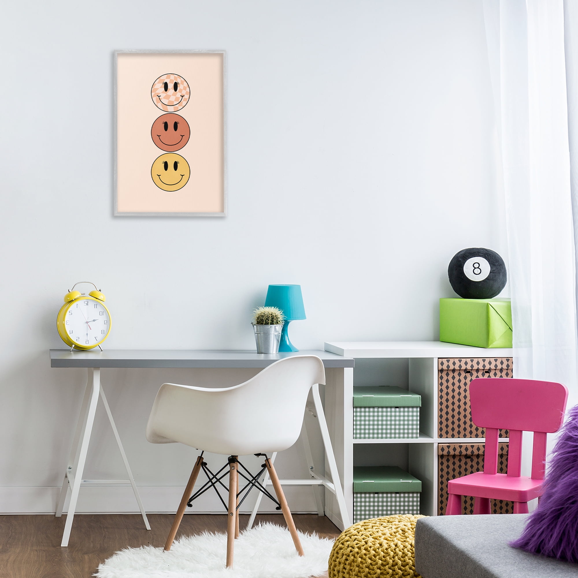 Stupell Industries Retro Smileys Trio Novelty Painting Gray Framed Art Print Wall Art, 16 x 24