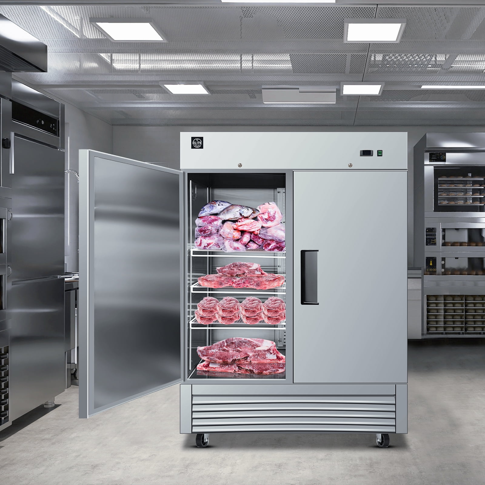 54‘’ Commercial Reach-In Freezer, 2 Solid Doors, Stainless Steel, 49 Cu.Ft, ETL Certified, Heavy-Duty for Restaurant & Kitchen