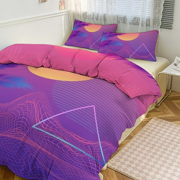 Hawaiian Sunset Palm Tree 3D Duvet Cover Set Quilt Cover Theme of for Bedroom Decoration