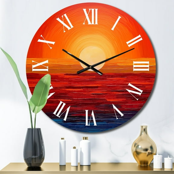 Designart "Sunset in Orange and Yellow Gold III" Landscapes Oversized Wall Clock