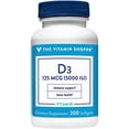 thumbnail image 1 of Suplemento The Vitamin Shoppe con vitamina D3, 5000 UI, 200 cápsulas blandas, 1 of 8