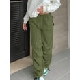 thumbnail image 2 of Women's Olive Green Workwear Joggers – Elastic Drawstring Waist, Streetwear & Outdoor Sports, Y2K Summer Style, 2 of 7