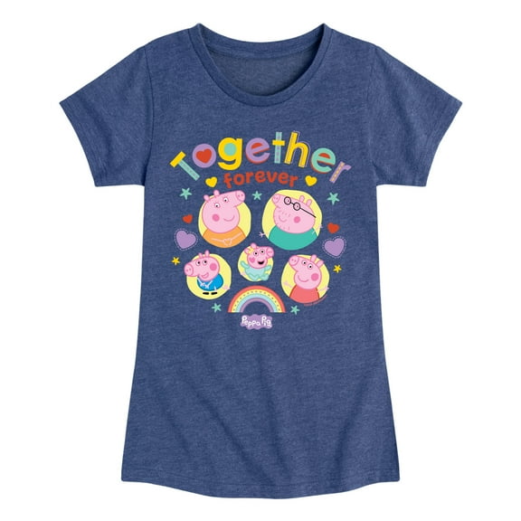 Peppa Pig - Together Forever - Toddler and Youth Girls Fitted Short Sleeve Graphic T-Shirt