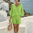 thumbnail image 5 of FchengtaiS Women's 2 Piece Summer Outfits Oversized Bat Short Sleeve Shirts and Elastic Waist Shorts Casual Lounge Matching Sets, 5 of 7