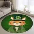 thumbnail image 2 of Area Rug 36in, St. Patrick's Day Four-leaf Kitten Floor Carpet Living Room Rug, Green Wood Board Non-Slip Welcome Mat Indoor Rugs for Bedroom Dining Room, 2 of 9