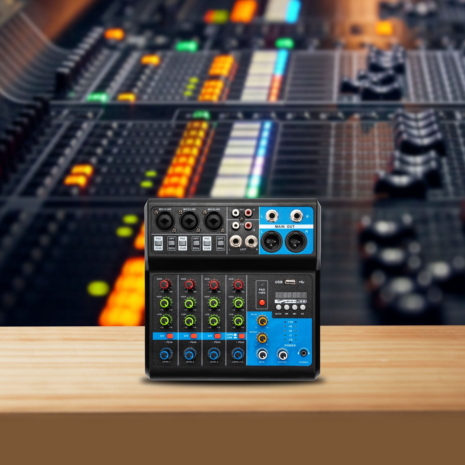 5-Channel Mixing Console Live Studio Audio DJ Mixer Sound Board USB Interface for Home KTV, Conferences