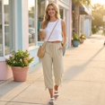 thumbnail image 6 of MLQIDK Pedal Pushers for Women Dressy Casual Lounge Pant Knee Length Elastic Waist Cropped Pants Trendy Summer Linen Capri Pants with Pockets Khaki L, 6 of 6
