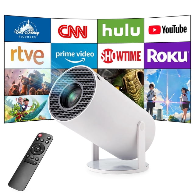 Mini Proyector Inteligente 4K WiFi 6 Bluetooth 5 Android Portátil 180-130 Pulgadas Piedra Clave Auto