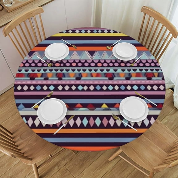 HAOXIT Triangles Geometric Pattern Round Tablecloth Waterproof Durable Cloth Tablecloths Washable Fabric Table Cover Wrinkle Resistant Table Cloth for Indoor Outdoor Kitchen Party Dining Room 31-35