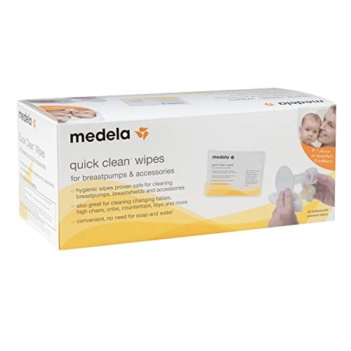 Toallitas de Limpieza Rápida para Bomba de Extracción de Leche Medela y Accesorios, 40 Unidades, Envueltas Individualmente para Limpieza Conveniente e Higiénica sobre la Marcha de Mesas, Encimeras, Si