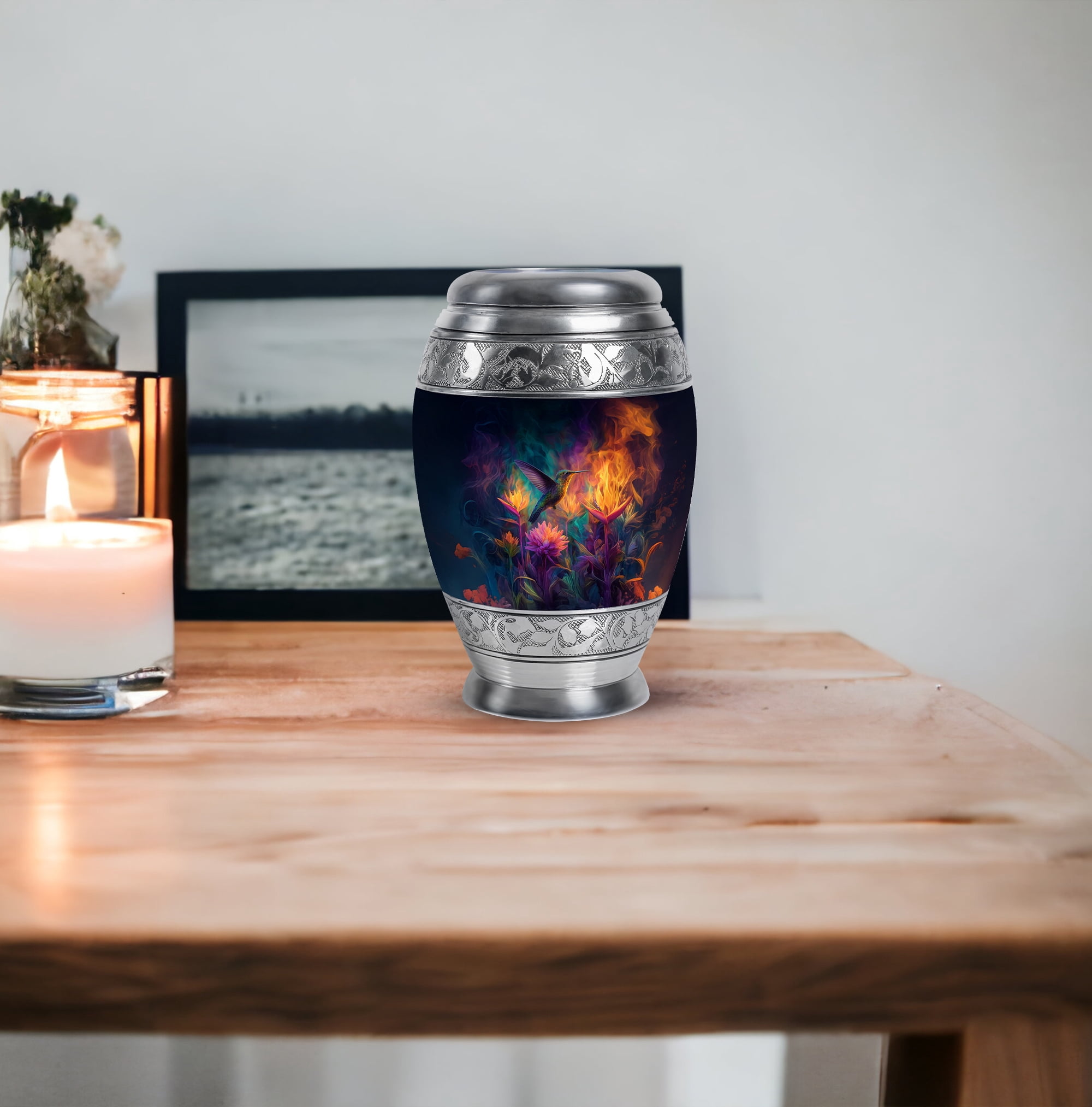 Humming Bird Small Cremation Urns For Adult Male, Keepsake Urn For Mom Ashes, Flowers Funeral Urns For Adult Male, Black Little Urn For Male Ashes, 3 Inch