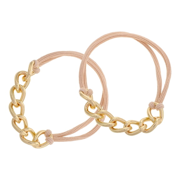 OULII Golden Hair Scrunchie Bracelets Metal Chain Elastic Ponytail Holders 2Pcs
