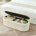 thumbnail image 2 of Oval Storage Ottoman Bench, Upholstered Boucle Teddy Fabric End of Bed Bench with Storage, End of Bed Stool with Safety Hinge for Bedroom, Living Room, Entryway, 2 of 8