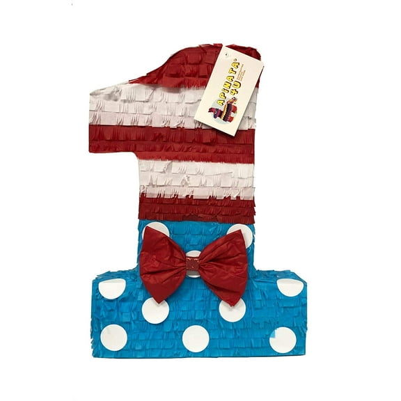 APINATA4U 20'' Tall Number One Pinata Blue Red & White Color with Red Bowtie