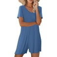 thumbnail image 4 of QATAINLAV Women's Summer Short Sleeve V Neck Short Jumpsuits Solid Casual Athletic Onesie Shorts Loose Wide Leg Romper with Pockets Blue S Clearance, 4 of 9
