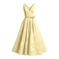 thumbnail image 5 of EliteGoogv Womens Cocktail Dresses Sleeveless V Neck Midi Dresses For Women Belted Waist Flowy Fit Summer Dresses Evening Party Dresses Yellow, 5 of 5