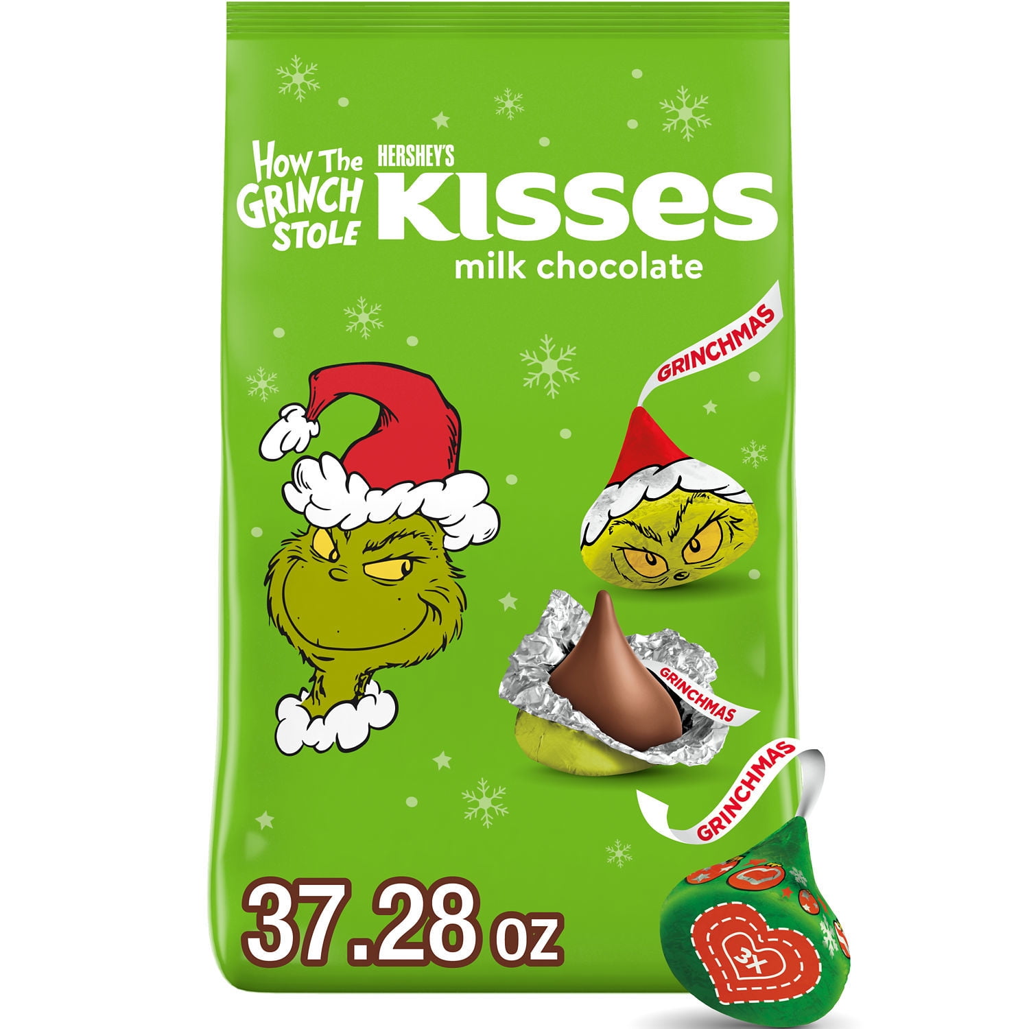 (2 pack) Hershey's Kisses Grinch Milk Chocolate Christmas Candy, Bulk Bag 37.28 oz