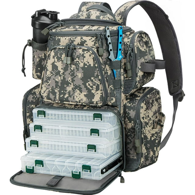 Fishing Tackle Bags with 4 Tackle Boxes, Ultra-Large Fishing Backpck